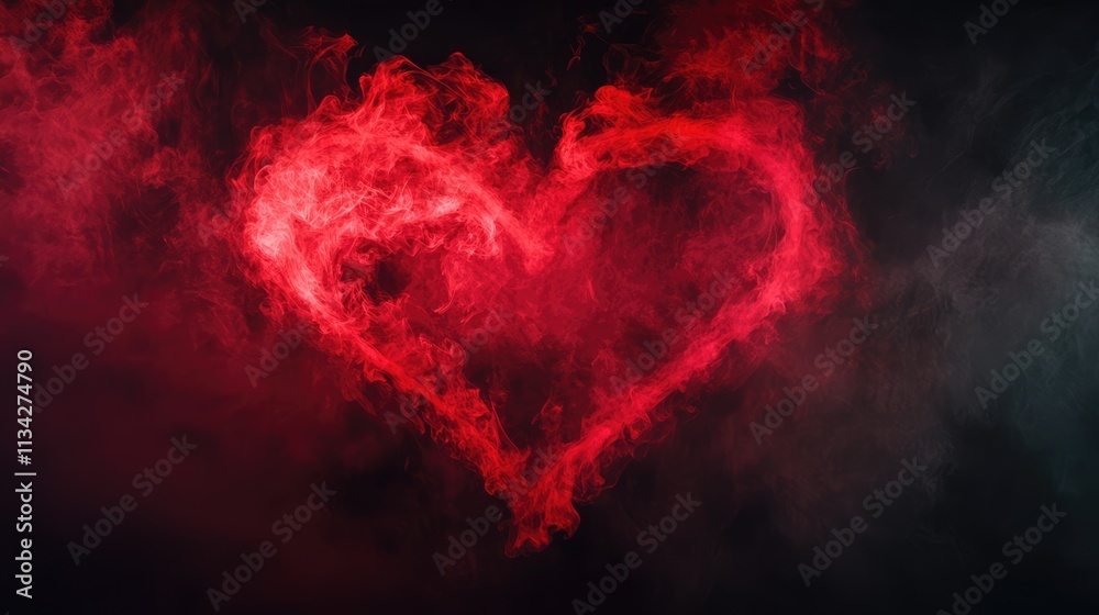 Valentines Day. Red smoke and fire on a black background, in the shape of a glowing heart. Room for words. Room for words. Valentines Day. Red smoke and fire on a black background, in the shape of a glowing heart. Room for words. Room for words.