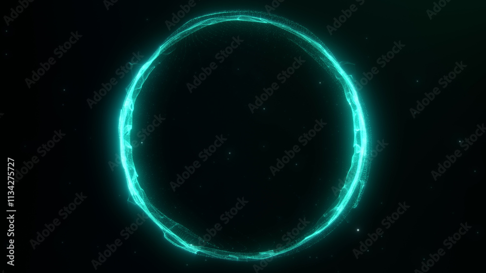 Dynamic shiny green plasma energy sphere on dark turquoise abstract background. Glowing circle, magic ring with particles field. Digital futuristic Vj sci fi swirling wavy orb. Dynamic shiny green plasma energy sphere on dark turquoise abstract background. Glowing circle, magic ring with particles field. Digital futuristic Vj sci fi swirling wavy orb.