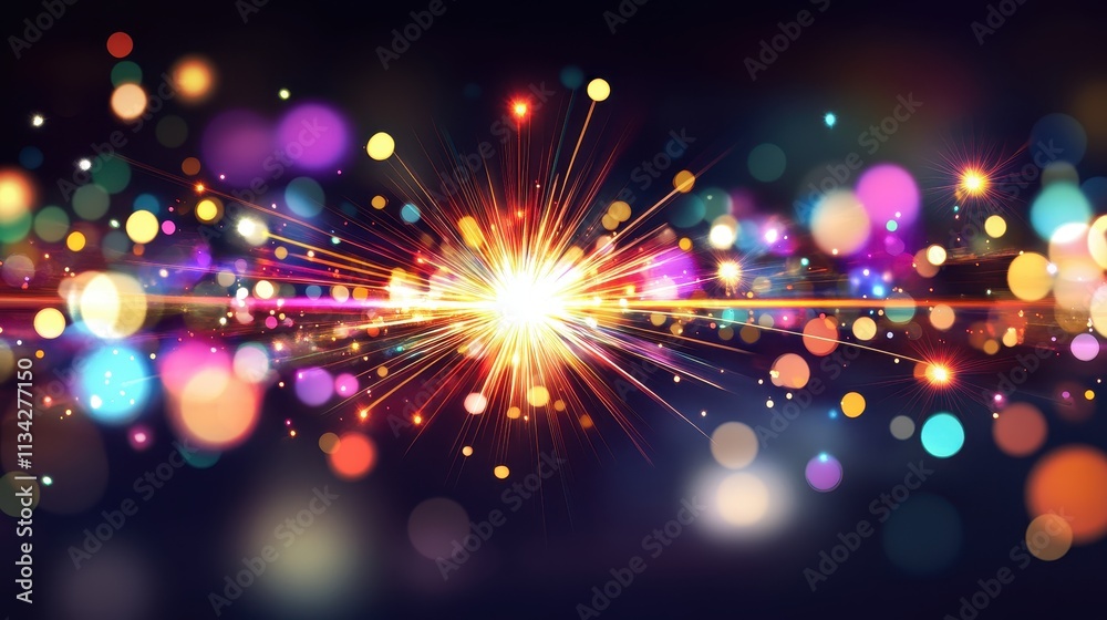Fototapeta premium Vibrant explosion of colorful lights on dark background.