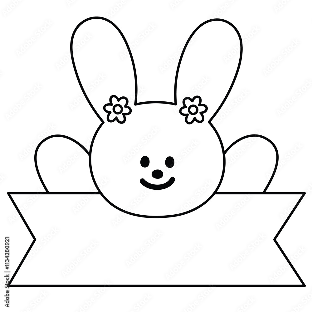 Obraz premium Outline of bunny with blank space to insert text for kid colouring book, art, painting, name tag, cartoon character, comic, message, chat, sticker, pet shop, rabbit animal, zoo, souvenir, happy easter