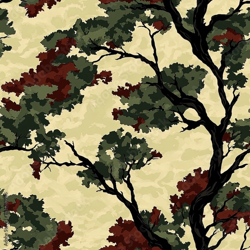 Wallpaper Mural Japanese Style Tree Forest Hunting Camouflage Seamless Pattern Texture Torontodigital.ca