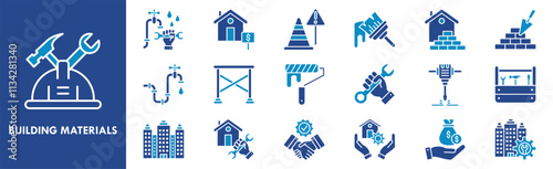 Building Materials icon collection set. Containing design building, construction, material, industry, house, industrial