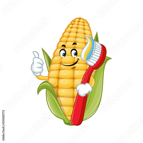 Corn Cob Cartoon Brushing Teeth.