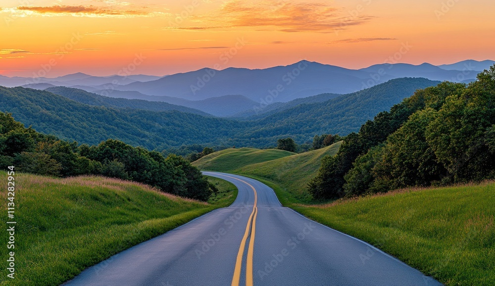 Scenic mountain road at sunset. Scenic mountain road at sunset.