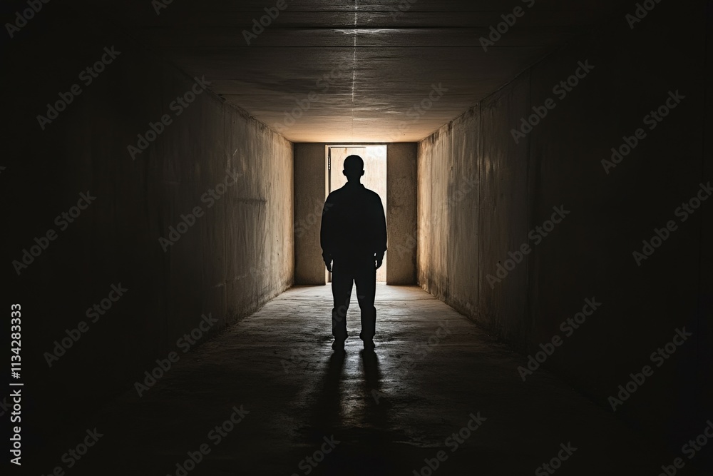 Une silhouette d'homme de dos qui marche sur une route seul avec des nuages sombre - generative AI. Beautiful simple AI generated image Une silhouette d'homme de dos qui marche sur une route seul avec des nuages sombre - generative AI. Beautiful simple AI generated image