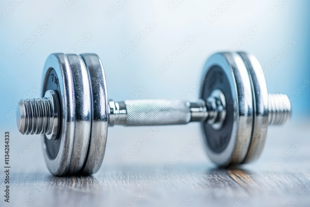 The black 10-pound dumbbell lies quietly on the gray gym floor, its substantial weight evident and unassumingly still.. Beautiful simple AI generated image The black 10-pound dumbbell lies quietly on the gray gym floor, its substantial weight evident and unassumingly still.. Beautiful simple AI generated image