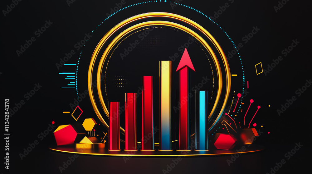 Fototapeta premium Abstract black background with Colorful charts and graphs with statistics to innovative analyze business potential and forecast future development of companies growth.