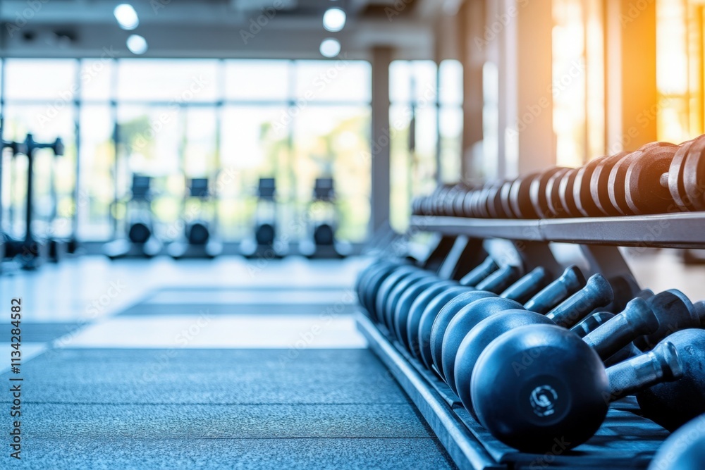Fototapeta premium Close-up of Dumbbells in a Modern Gym with Wooden Walls. Beautiful simple AI generated image