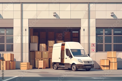 Cargo van in warehouse for transportation and shipping photo