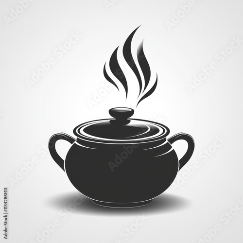 Steaming pot with lid and handles, simple silhouette design.