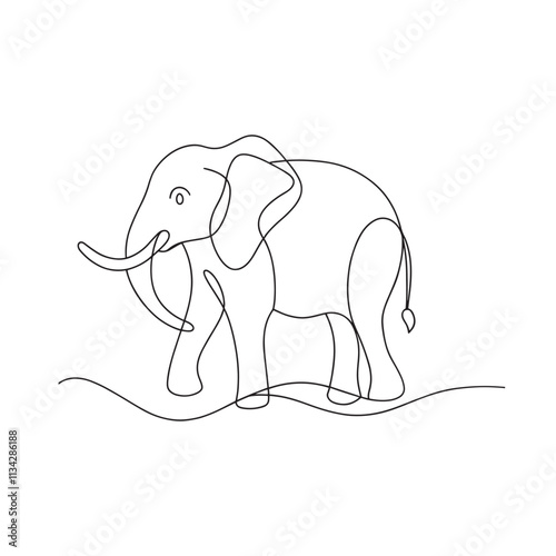 Elephant walking symbol Continuous line art flat vector illustration on white background photo