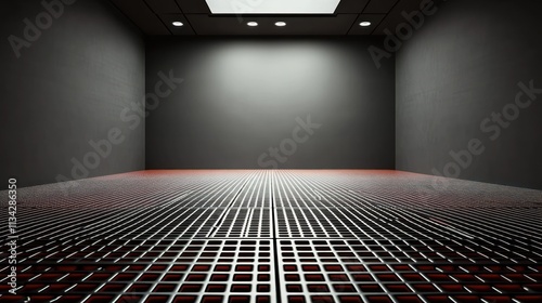 Dark Room with Metal Grating Floor and Subtle Lighting photo