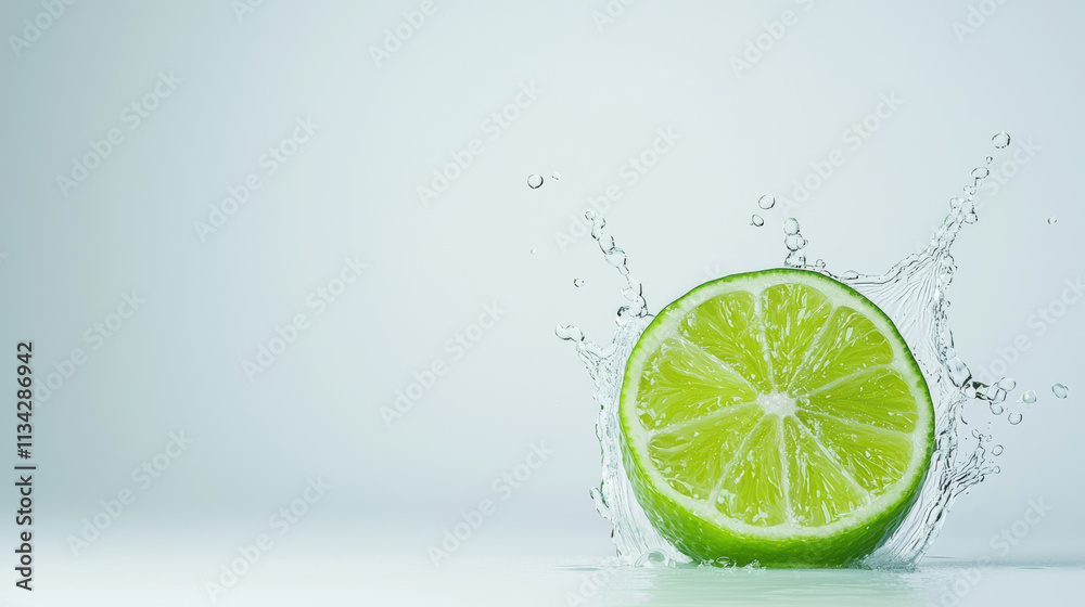 Fresh lime slice splashing in water with vibrant green tones and refreshing energy Fresh lime slice splashing in water with vibrant green tones and refreshing energy