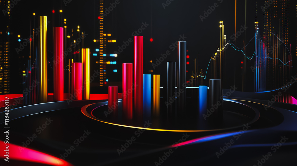 Abstract black background with Colorful charts and graphs with statistics to innovative analyze business potential and forecast future development of companies growth. Abstract black background with Colorful charts and graphs with statistics to innovative analyze business potential and forecast future development of companies growth.