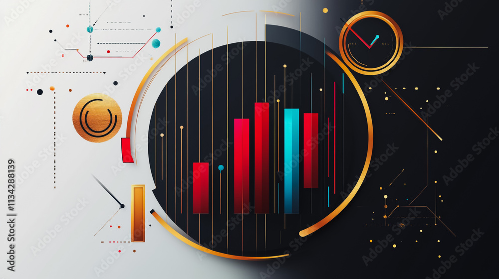 Obraz premium Abstract black background with Colorful charts and graphs with statistics to innovative analyze business potential and forecast future development of companies growth.