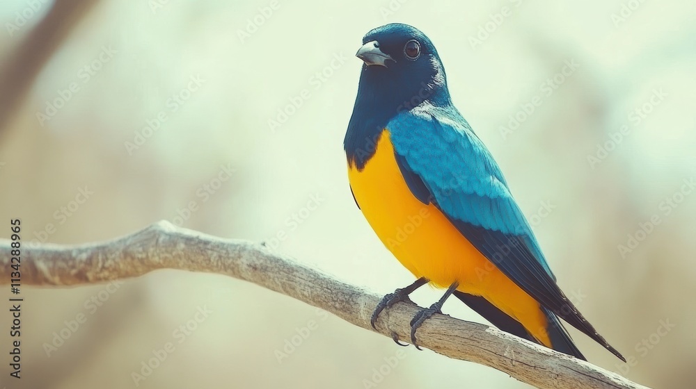 Vibrant orange and blue bird perched on a branch. Vibrant orange and blue bird perched on a branch.