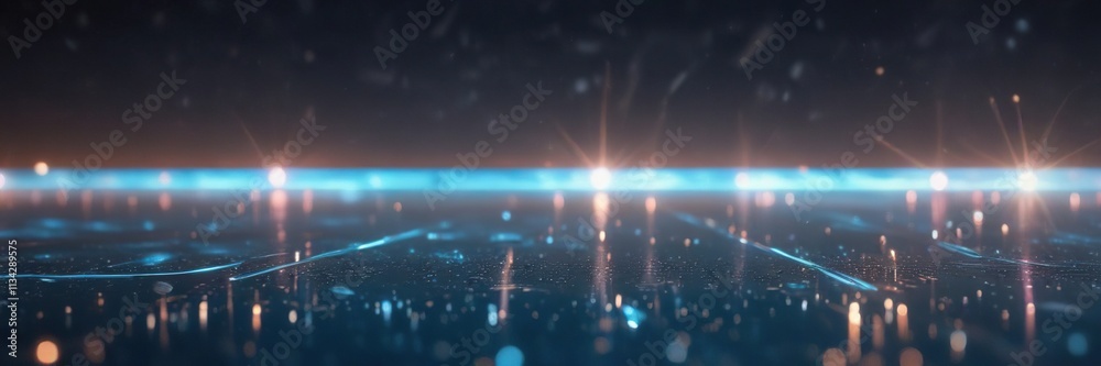 Obraz premium Glittering abstract lights reflecting off a still blue surface, balance, defocused, glowing lights