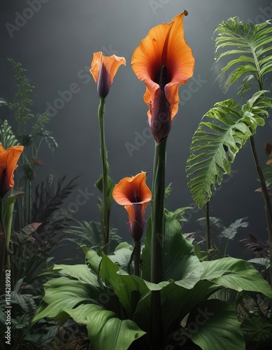 Sudden appearance of Titan arum flowers on plant surface , overgrowth, carnivorous, flowers photo