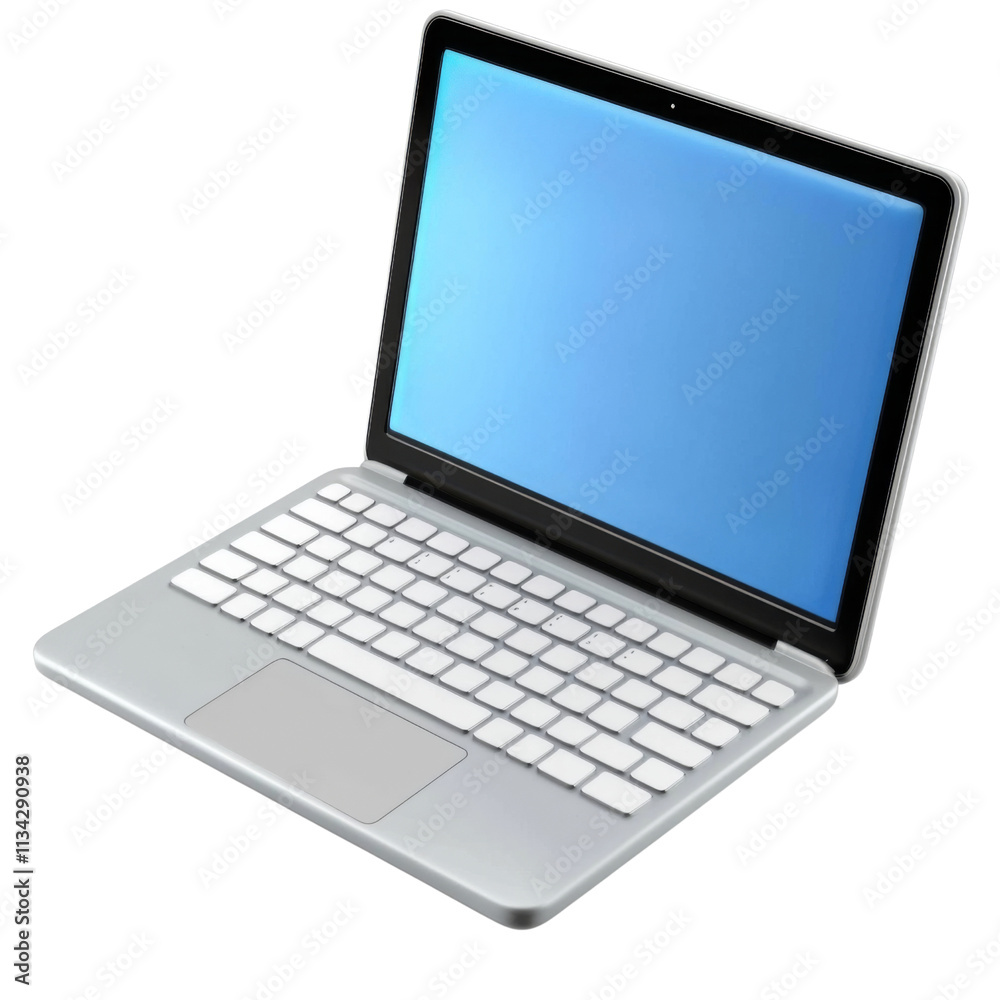 sleek silver laptop with blank blue screen, ideal for work or study. Its modern design and clean lines make it stylish addition to any workspace. Isolated on white ,PNG Transparency sleek silver laptop with blank blue screen, ideal for work or study. Its modern design and clean lines make it stylish addition to any workspace. Isolated on white ,PNG Transparency