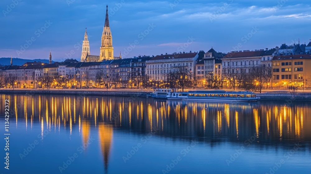 Fototapeta premium Vienna skyline on the Danube river