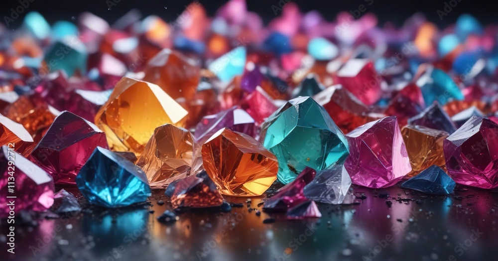 Shimmering glass fragments in a colorful gradient, shiny surface, modern decor