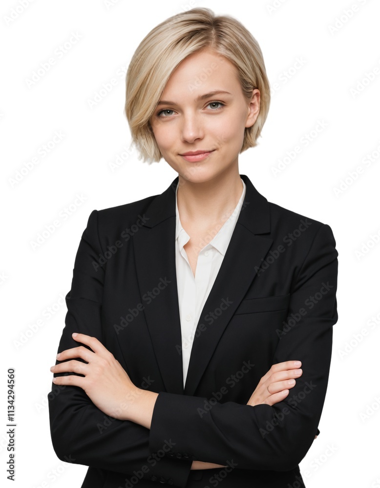 women with shorthair wearing office attire with crossed arms . ai generate women with shorthair wearing office attire with crossed arms . ai generate