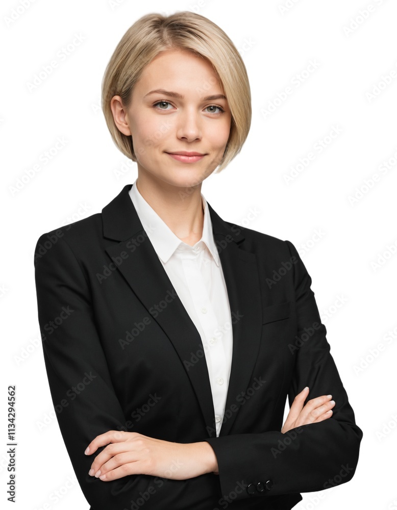 women with shorthair wearing office attire with crossed arms . ai generate women with shorthair wearing office attire with crossed arms . ai generate
