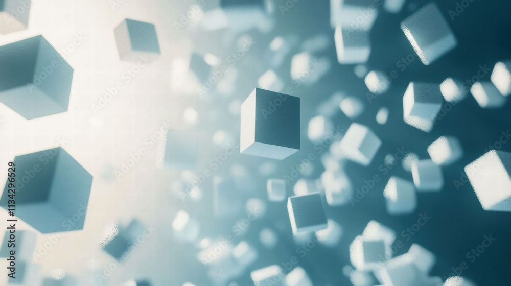 Random White Cubes Shifting with Depth Effect Random White Cubes Shifting with Depth Effect