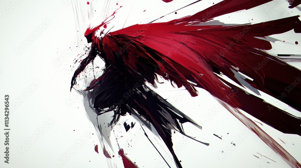Abstract Crimson Winged Figure In Motion Abstract Crimson Winged Figure In Motion