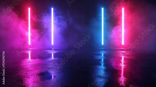 Wallpaper Mural Wet Asphalt Reflecting Vibrant Neon Lights and Smoke 3 Torontodigital.ca