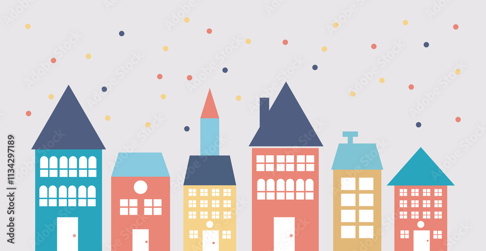 Modern corlful Abstract Houses. Christmas ginger village. Sweet biscuit holiday decoration. Vector illustration Modern corlful Abstract Houses. Christmas ginger village. Sweet biscuit holiday decoration. Vector illustration