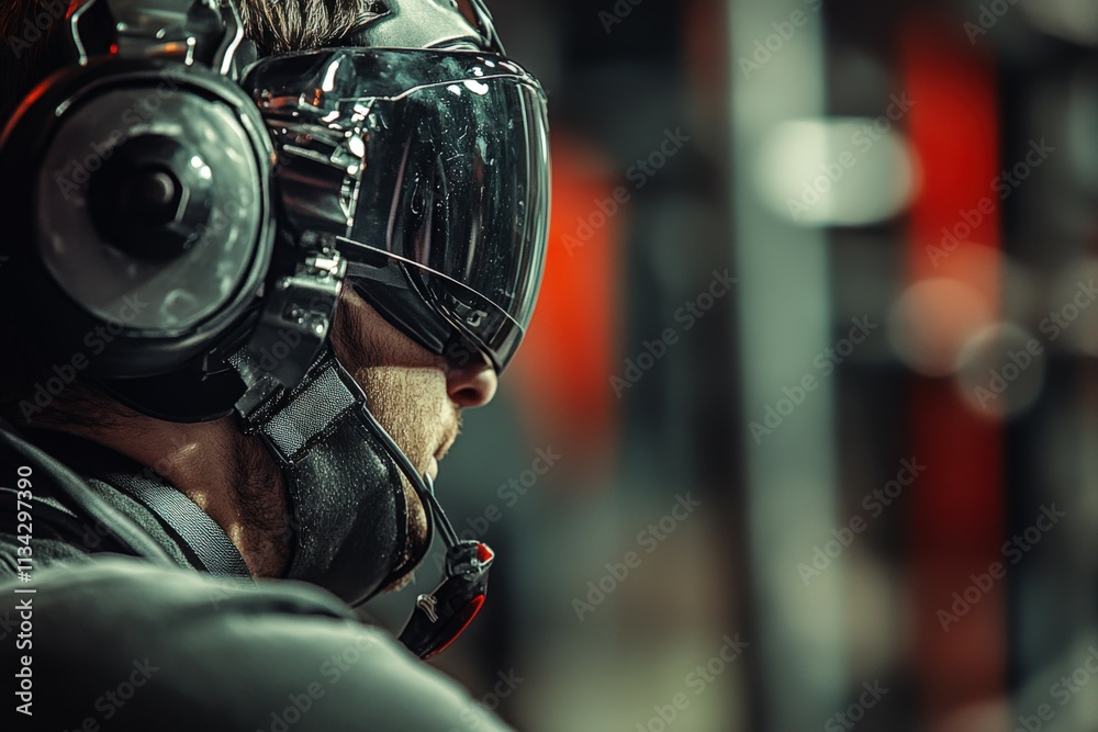 Fototapeta premium close-up of anonymous athlete holding weight dumbbell while exercising on gym bench. Beautiful simple AI generated image