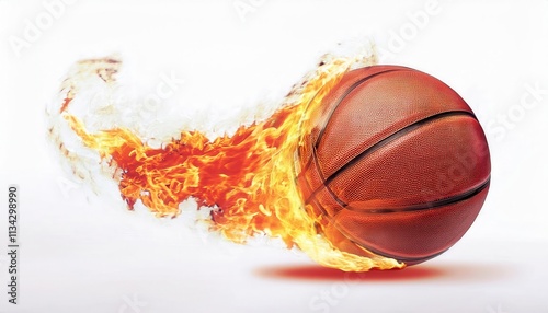 Dynamic Flaming Basketball in Motion. High Speed Action Shot with Fiery Flames and Energy Trails Depicting Intensity, Power, and Speed for NBA, Sports Concepts, Marketing, Posters, and Branding photo