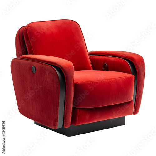 Red Velvet Recliner with Black Trim and Buttons photo