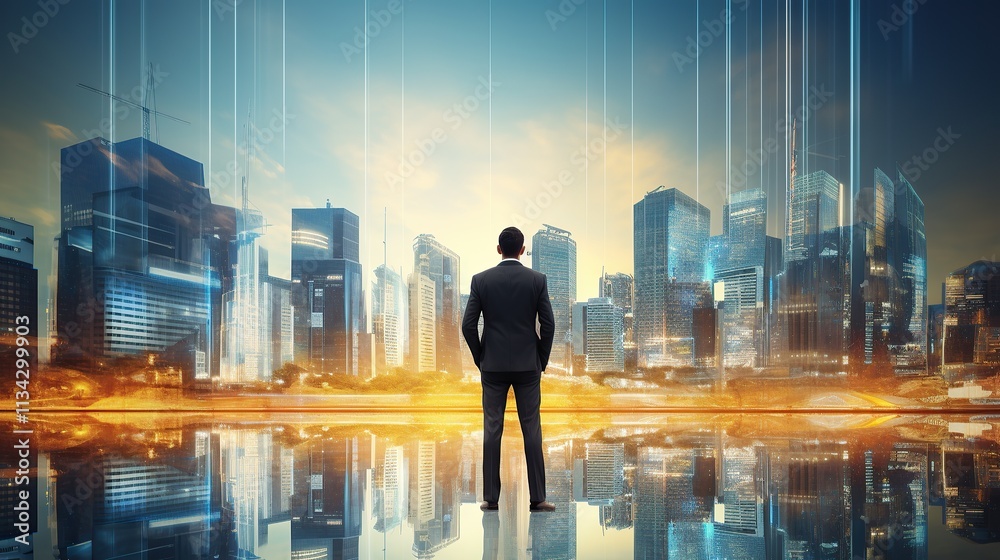 Businessman Looking at Modern Cityscape