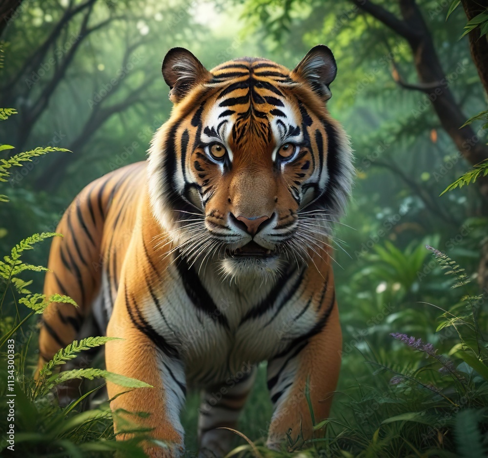 Tiger's whiskers twitching in the undergrowth, tree, hiding place Tiger's whiskers twitching in the undergrowth, tree, hiding place