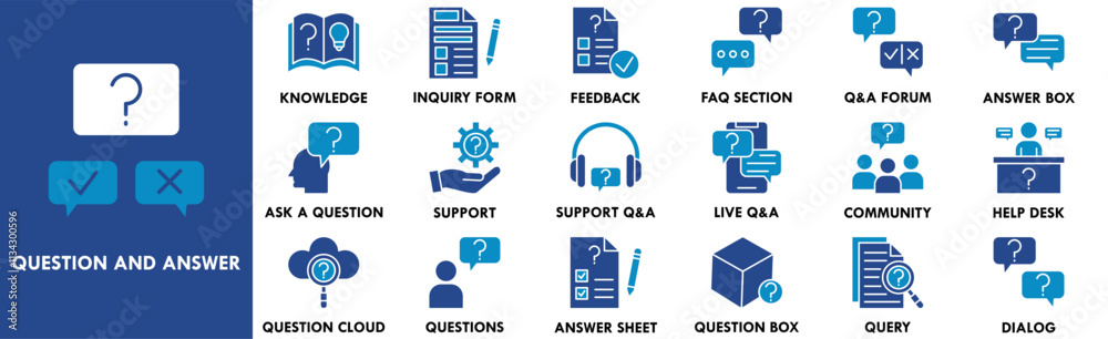 Question and Answer icon collection set. Containing design question, answer, ask, information, faq, problem, help