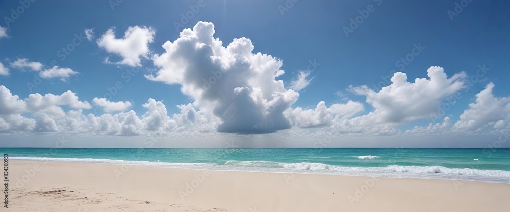 Blue sky with puffy white clouds on a clear day over the sandy beach in Florida, outdoor, calm Blue sky with puffy white clouds on a clear day over the sandy beach in Florida, outdoor, calm