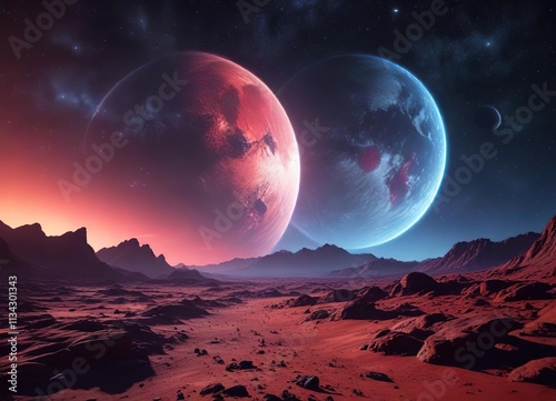 Space Scene with Deep Blues and Reds Gradient, chromatic aberration, astronomy