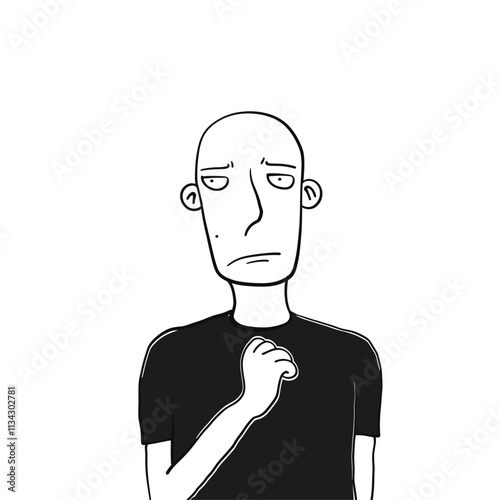 Black and white drawing of a contemplative figure.