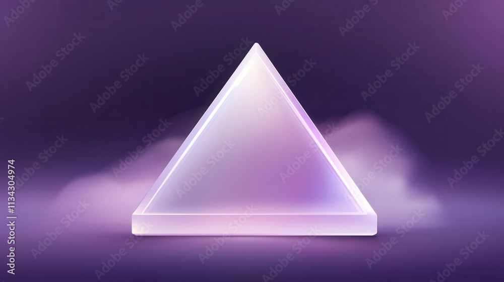 Fototapeta premium A glowing 3D triangle emitting soft neon light, placed on a dark purple gradient background