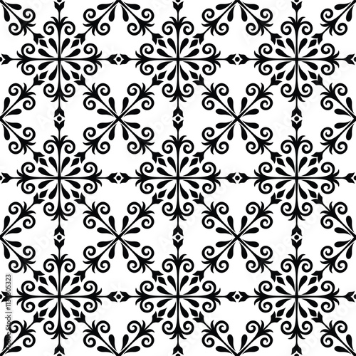 Abstract seamless pattern. Black and white ornament floral. Modern stylish texture repeating. Vector background.