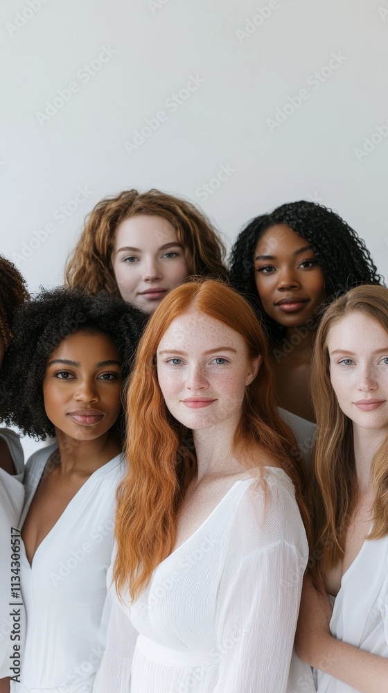 A diverse group of women in white attire, showcasing beauty and unity. Perfect for concepts of diversity and inclusivity. A diverse group of women in white attire, showcasing beauty and unity. Perfect for concepts of diversity and inclusivity.