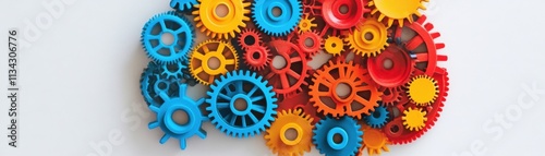 Colorful gears interlock; no background.