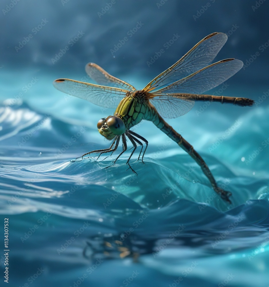 A majestic dragonfly catches a fish in the heart of a tranquil blue silk wave background , wildlife, aquatic, nature A majestic dragonfly catches a fish in the heart of a tranquil blue silk wave background , wildlife, aquatic, nature