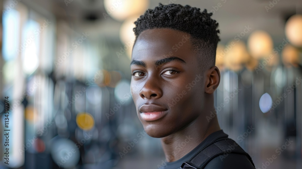 A young man poses confidently in a gym setting, showcasing focus and determination. A young man poses confidently in a gym setting, showcasing focus and determination.