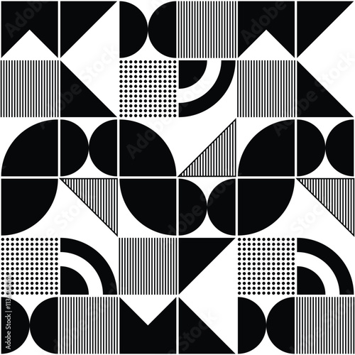 Abstract geometric seamless pattern. Black and white flower vector background.