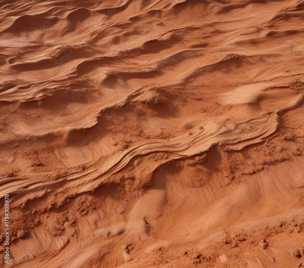 Obraz premium layer of warm terracotta soil with wavy texture and organic curves , soil, geological formations, natural