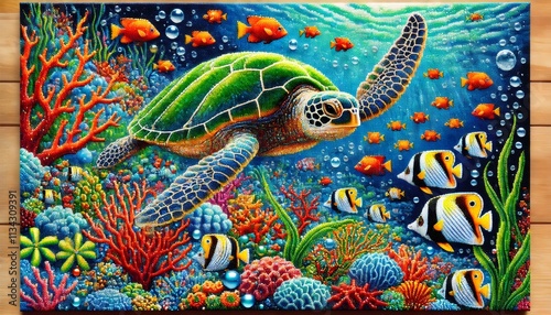 Wallpaper Mural Sea turtle swimming in vibrant coral reef with exotic fish Torontodigital.ca