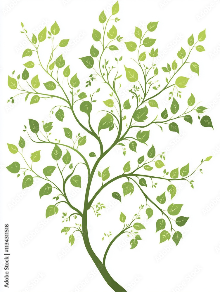 Lush Green Spring Tree Branch with Leaves Lush Green Spring Tree Branch with Leaves